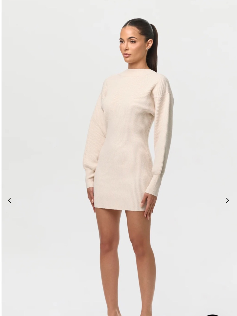 naked wardrobe Cream Ribbed Long-Sleeve Mini Dress